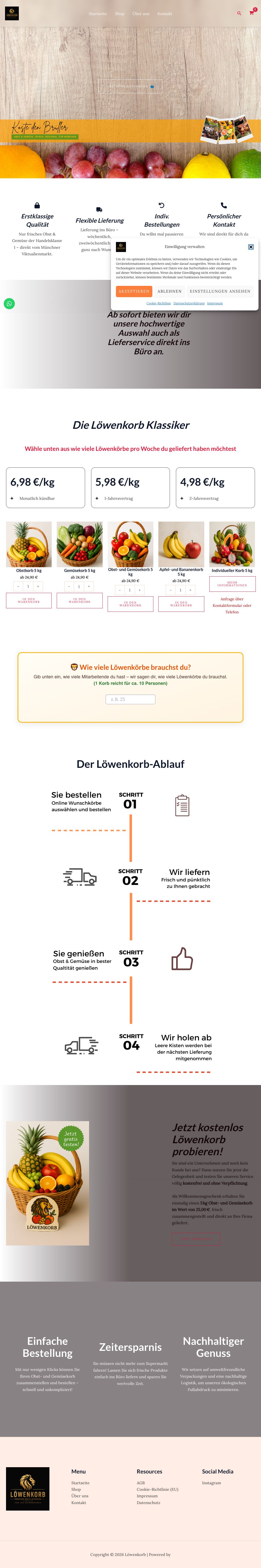 Löwenkorb – Website-Screenshot (Blumenladen Onlineshop)