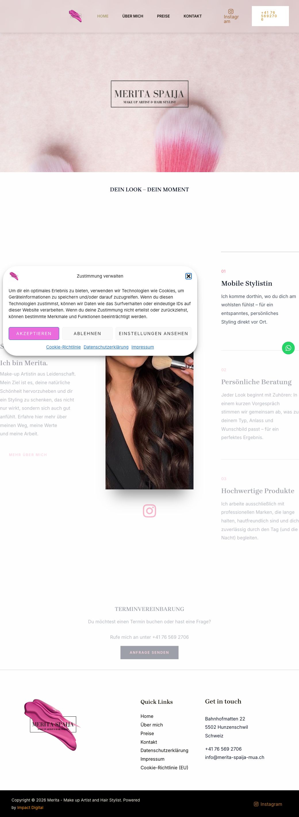 Merita Spaija Mua – Website-Screenshot (Make-up Dienstleistungen)